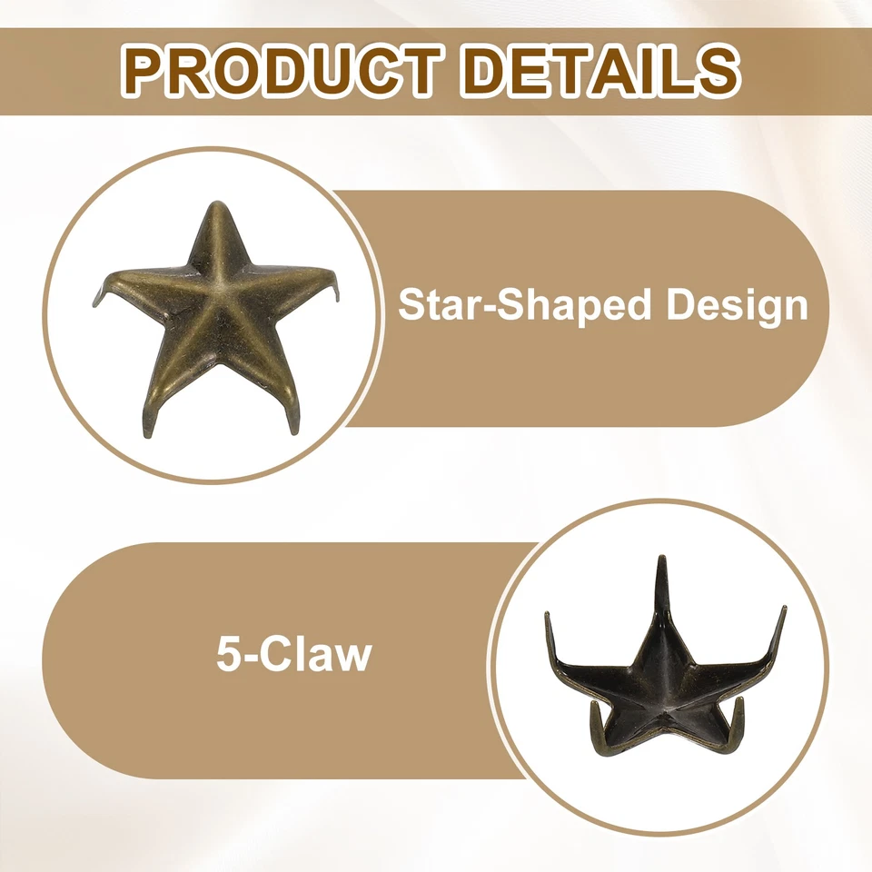 50 piezas remaches Star Studs, 15 mm metal 5 garras cabeza de clavo punk remache perno, bronce Foto 3 de 4