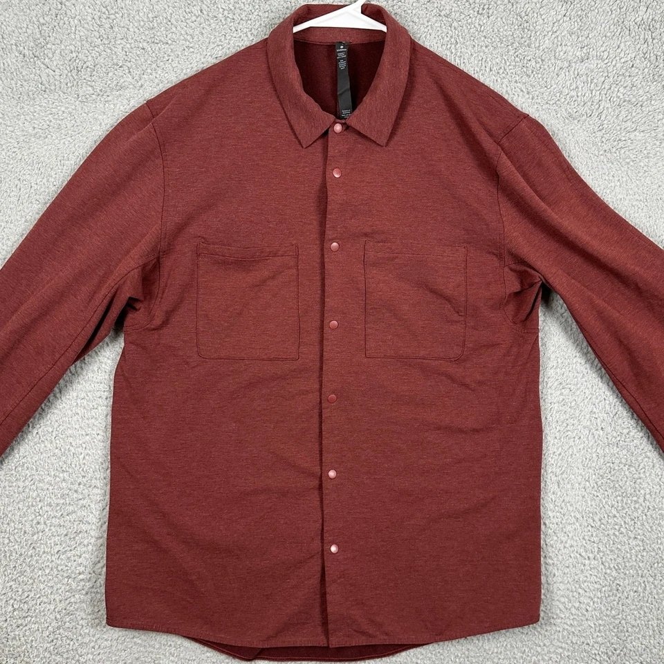 Lululemon Shirt Button Up Mens Large Red Long Sleeve Stretch Pockets Snap Button - Image 2 of 4