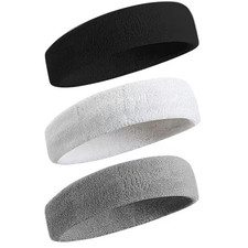 3 Pack Men Women Sweatband Headband Terry Cloth Moisture Wicking for Sports