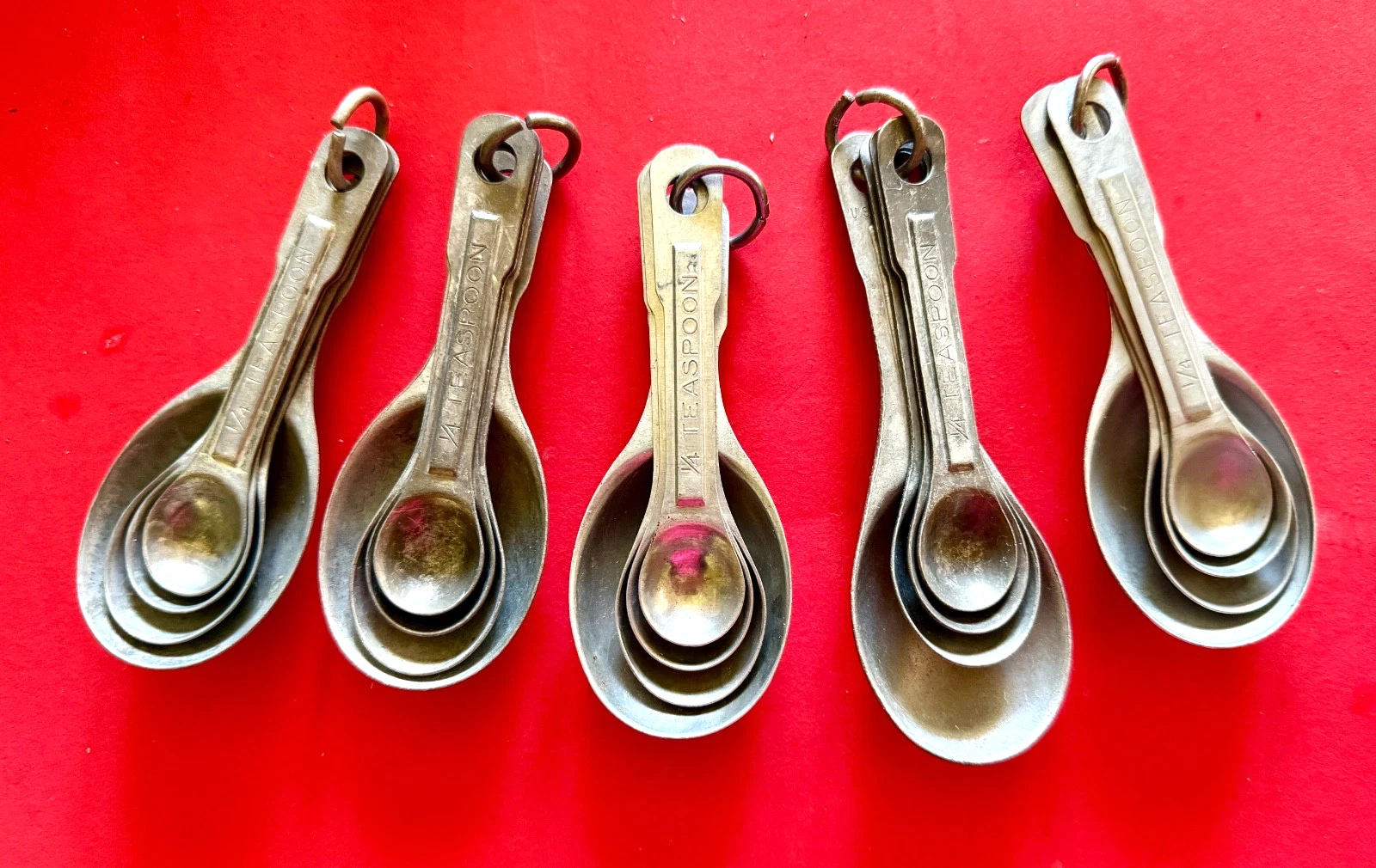 5 Sets Vtg Nested Measuring Spoons U.S.Standard Aluminum Oval Tblsp Tsp 1/2 1/4