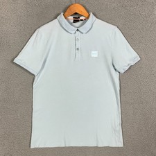 Hugo Boss Passenger Polo Shirt Men's Large Light Blue Short Sleeve Mesh Slim Fit