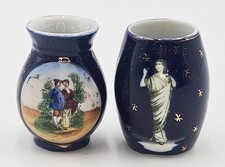 Cobalt Blue Miniature Vases or Toothpicks Courting Couple & Fedora Brand Goddess