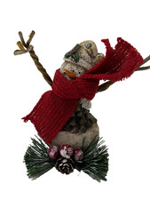 Rustic Farmhouse Christmas Snowman Figurine Wood Look resin Birch Holiday Decor