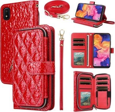 Argyle Wallet Case for Samsung Galaxy A10e with Crossbody/Wrist A10e, Red 