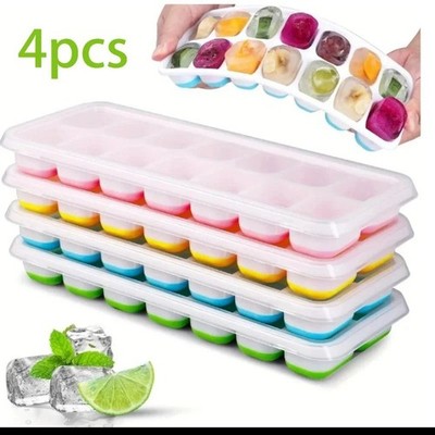 Ice Cube Tray, 4 Pack Silicone Ice Tray, 14 Ice Cube Molds with Lids, Stackable