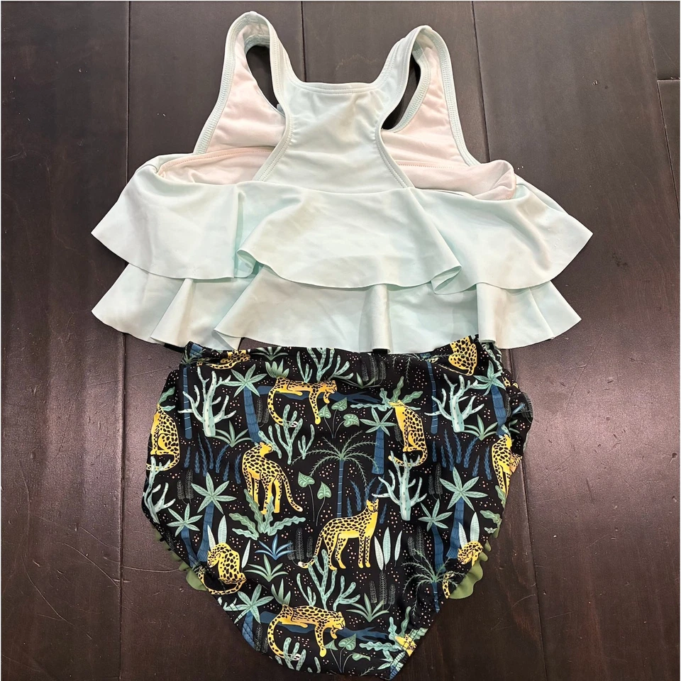 Babado Butts Meninas Duas Peças Natação Azul Selva Meninas Tamanho 10Y - Imagem 4 de 4