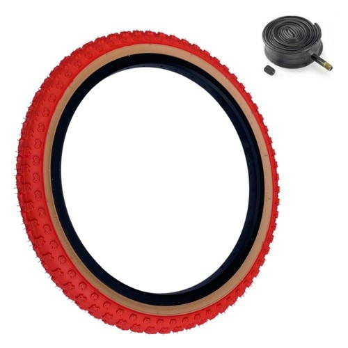 Baldys 20 x 2.125 BMX Mountain Bike RED / TAN WALL Knobby Tread TYREs TUBEs - Picture 14 of 17