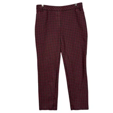 J Jill Pants Women Medium Red Black Gingham Plaid Ponte Slim Leg Stretch Holiday
