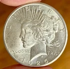 1925 Peace Silver Dollar $1, 90% Silver Coin, Looks AU/BU Genuine