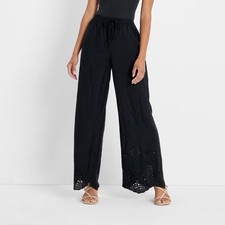 Women's High-Rise Wide Leg Embellished Eyelet Pull-On Pants - Future