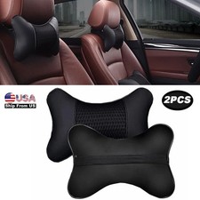 2pcs Car Neck Pillow Universal Soft Breathable Pu Leather Head Neck Rest Support