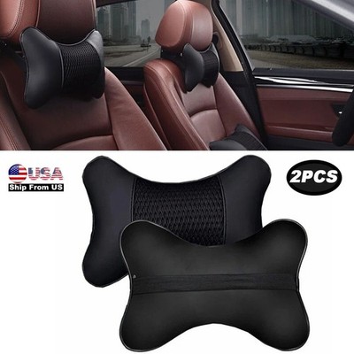 2PCS Car Neck Pillow Universal Soft Breathable PU Leather Head Neck Rest Support