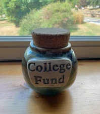 Tumbleweed Pottery Jar with Cork Lid College Fund Multi color