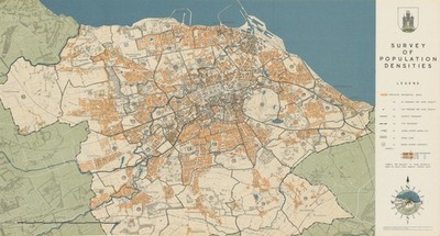 EDINBURGH. Umfrage zur Bevölkerungsdichte. PATRICK ABERCROMBIE 1949 alte Karte