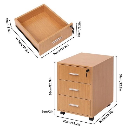 NICEME 3-Drawer Mobile Filing Cabinet, Office Under Desk Storage Drawers - Picture 3 of 5