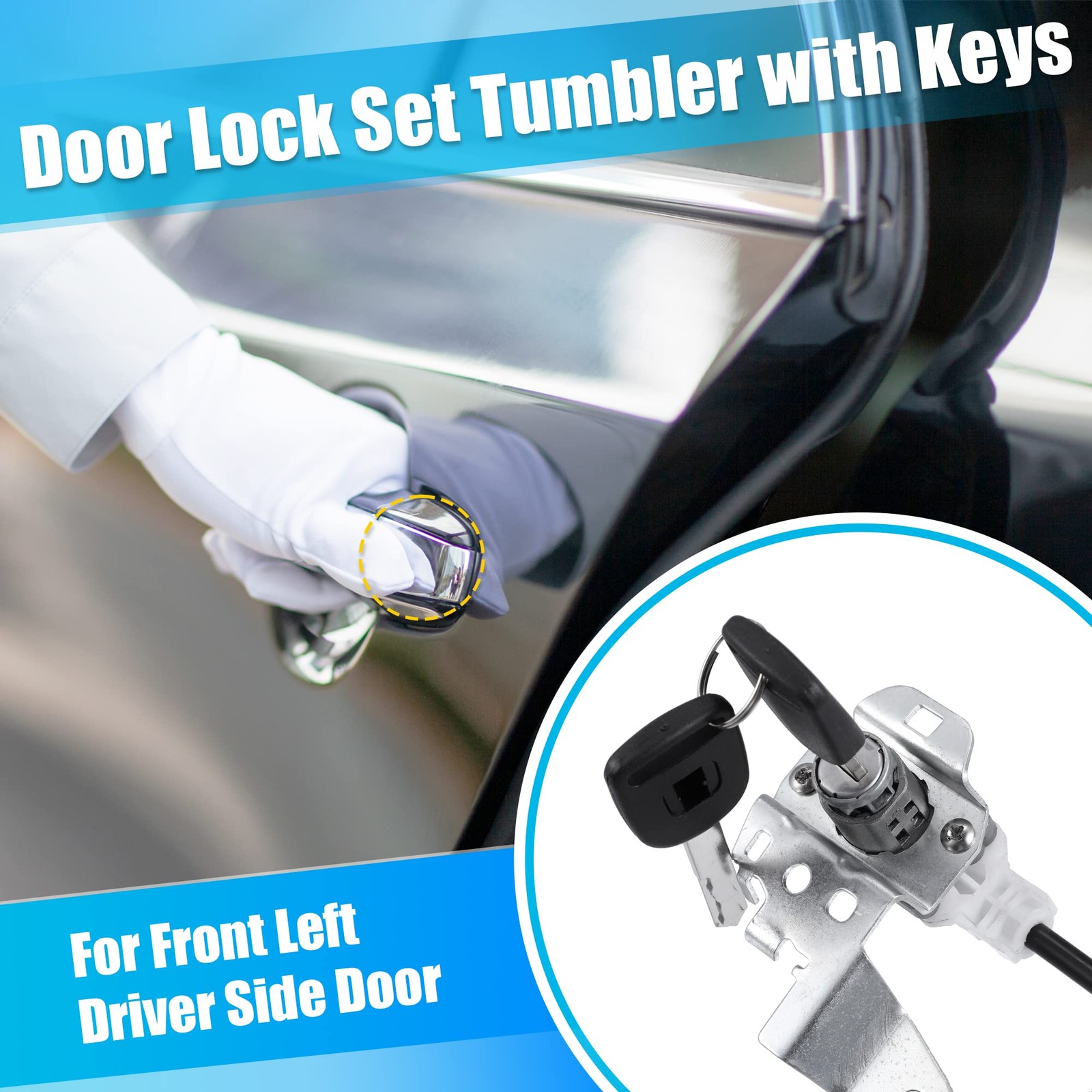 X AUTOHAUX 1 Set Front Left Side Door Lock Cylinder Cable with 2 Keys for Hon...