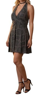 Vtg 90s Hot Tempered Sz M Womens Black Floral Grunge Gothic Halter Mini Dress