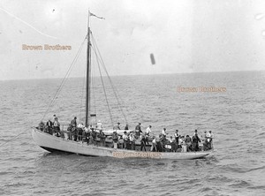 1900s Deep Sea Fishing Excursion Very Overloaded Boat Glass Camera Negative #2