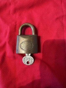 OLD VINTAGE RARE HEAVY HANDMADE UNIQUE BRASS CORBIN PADLOCK w/ KEY, USA