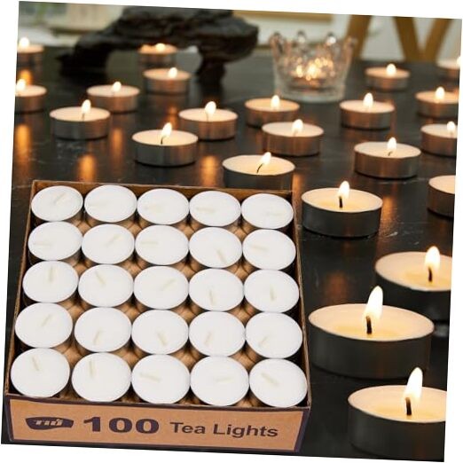 100 Unscented Palm Tea Light Candles, 4.5-Hour Burn, Bulk White Pack  