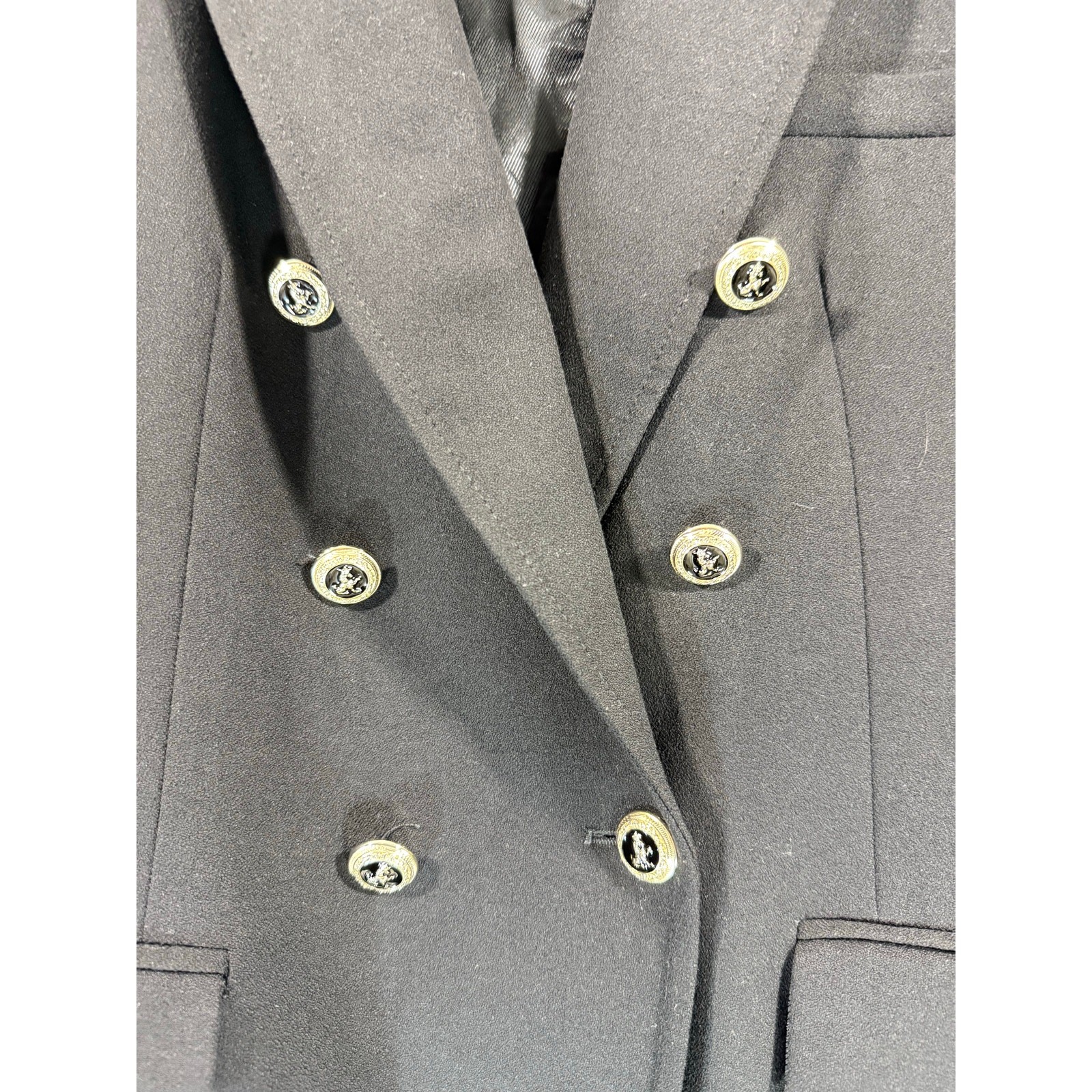ZARA Black Double Breasted Tailored Blazer Gold Buttons Women’s Size XL thumbnail 6