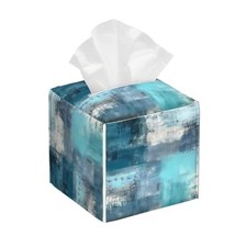 Tissue Box Cover Square PU Leather Tissue Box Holder Teal Turquoise Art Texture
