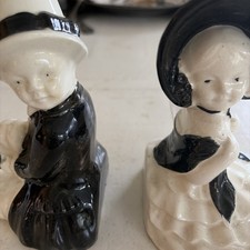 Vintage Japan Ceramic Figurine Colonial Boy and Girl Book Bookends