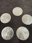 Lot of 5 silver eagle coins Different Dates