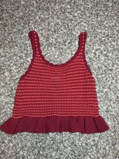 American Eagle Women s Medium Crochet Knit Ruffle Hem Tank Top Red Boho