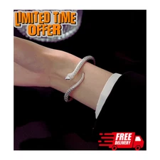 Vintage Handmade 925 Sterling Silver Charm Cobra Snake Bracelet Hand Bangle New