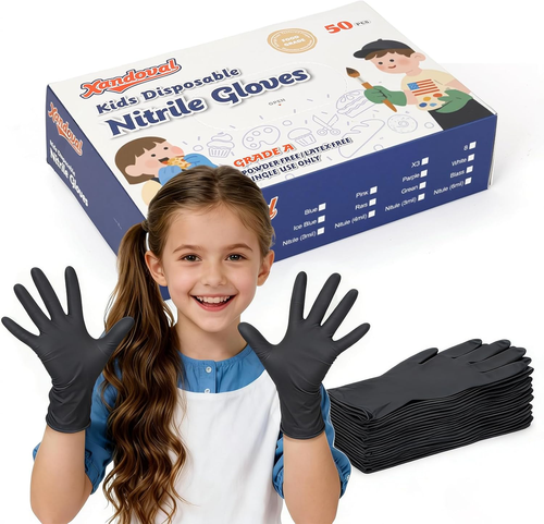 Kids Disposable Gloves for 4-8 Years, 5Mil Small Black Nitrile Gloves for Work,