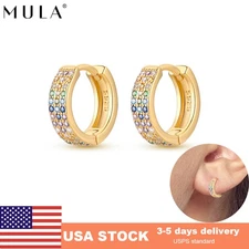 MULA Women Hoop Earrings Gold shimmering colorful Three Row 925 Silver Jewelry