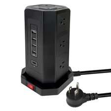Power Strip Tower with USB Ports Surge Protector,Power Cord with 9 AC Outlet ...