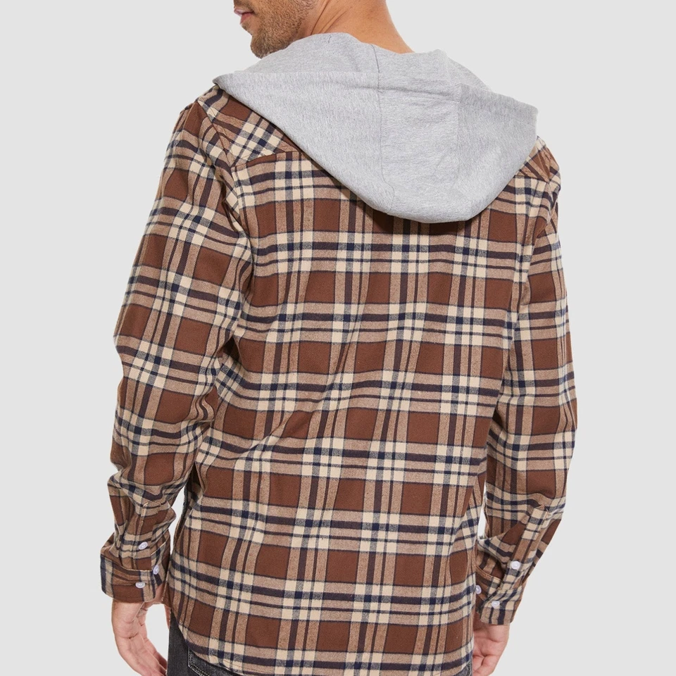 TacVasen Flannel Plaid Shirt Jacket Brown Hooded Shacket Layered Sz 2XL Men's - Image 2 of 4