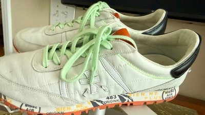 Premiata of Italy Low Top Lace-Up Sneakers White with Green,Black Size 43, RT322