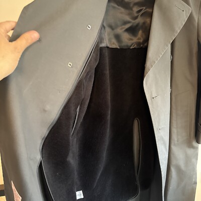 Thames London Men's 46 Long Gray Fog Rain Trench Coat pockets zip