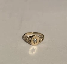 Antique Art Deco Ostby Barton 14k Yellow Gold Baby Child Ring Size 0.5 Diamond