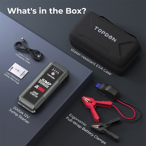 TOPDON 16000mAH JS2000 Arrancador de coche Arrancadores cargador de refuerzo 12V - Imagen 8 de 9