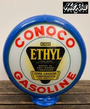 CONOCO ETHYL GASOLINE Reproduction 13.5" Gas Pump Globe - (Blue Body)