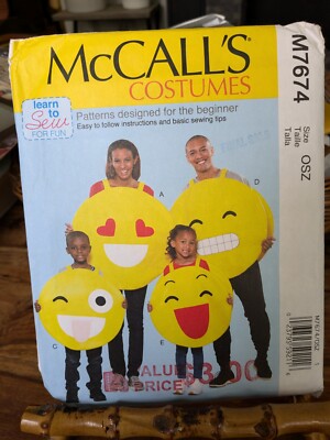 McCall's Costumes Learn to Sew sewing pattern 7674 Family Emojis 2 sizes NEW