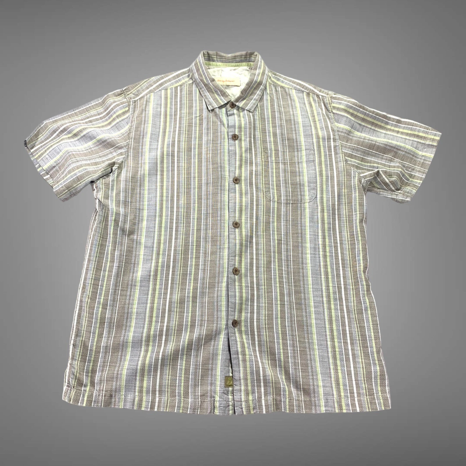 Tommy Bahama Shirt Mens XL Check-In The Tropics Camp Shirt Striped Silk Blend