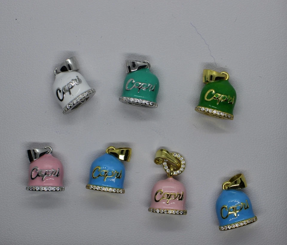 Ciondolo Argento CAMPANA SMALTATA ZIRCONI BIANCHI MM 12X14 EXPLOIT - Immagine 2 di 3