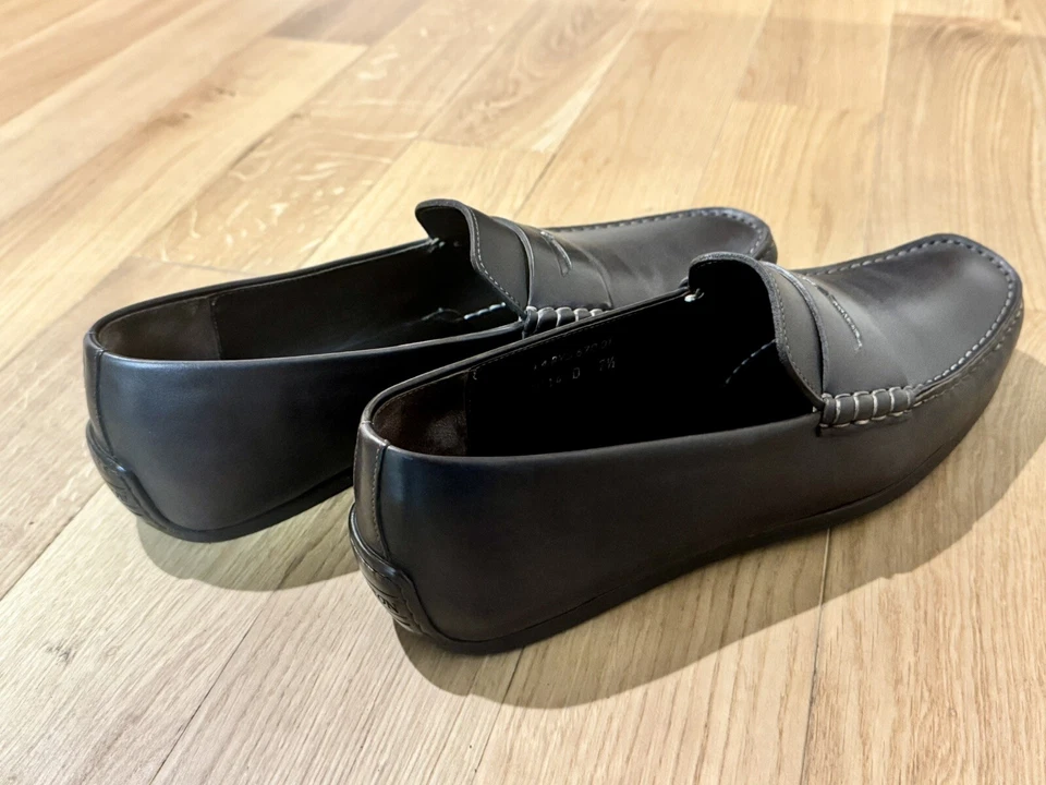 J.M. Mocasines Weston Brett 670 de cuero marrón oscuro para hombre sin usar, en caja, zapatos de coche 7,5D Foto 3 de 4