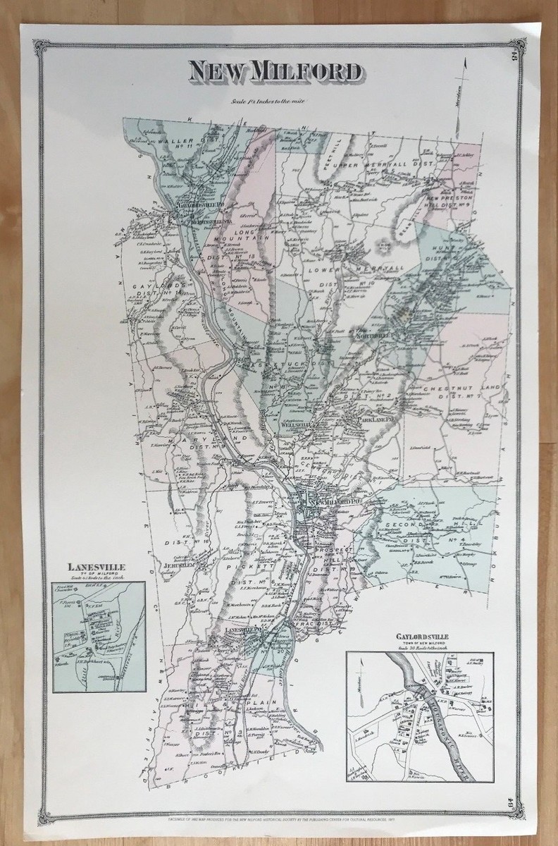 Reproduction New Milford, CT Antique Map, Original from 1882
