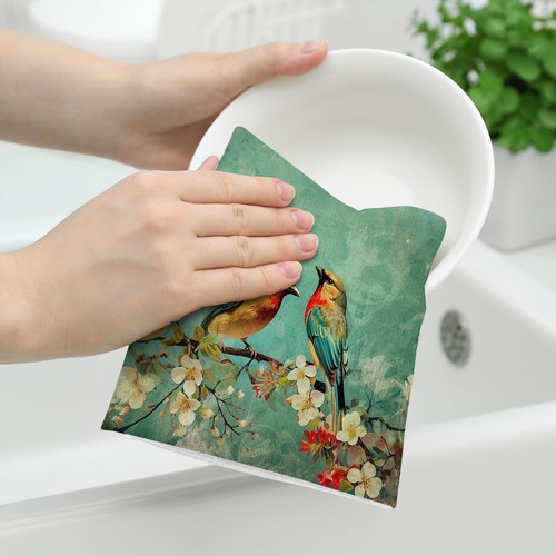 Cute Birds Kitchen Towels Decorative Set, Green Absorbent Dish Towels Tea Tow - Picture 4 of 11