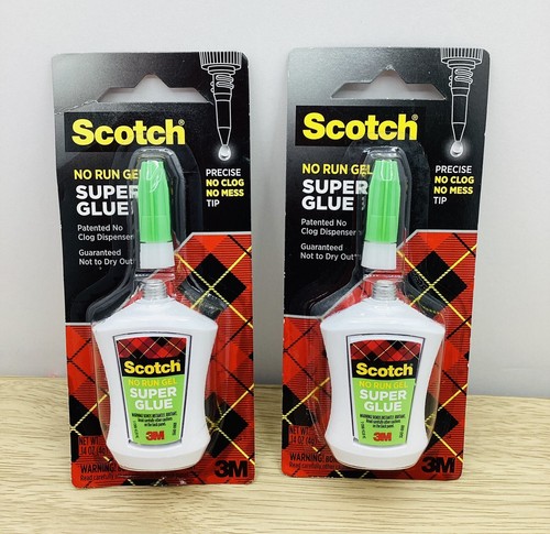 (2) 3M Scotch Super Glue No Run Gel Precision Applicator No Mess Tip 0.14oz