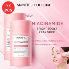 2X SKINTIFIC Niacinamide Bright Boost Clay Stick Mugwort Arbutin Radiance 40g