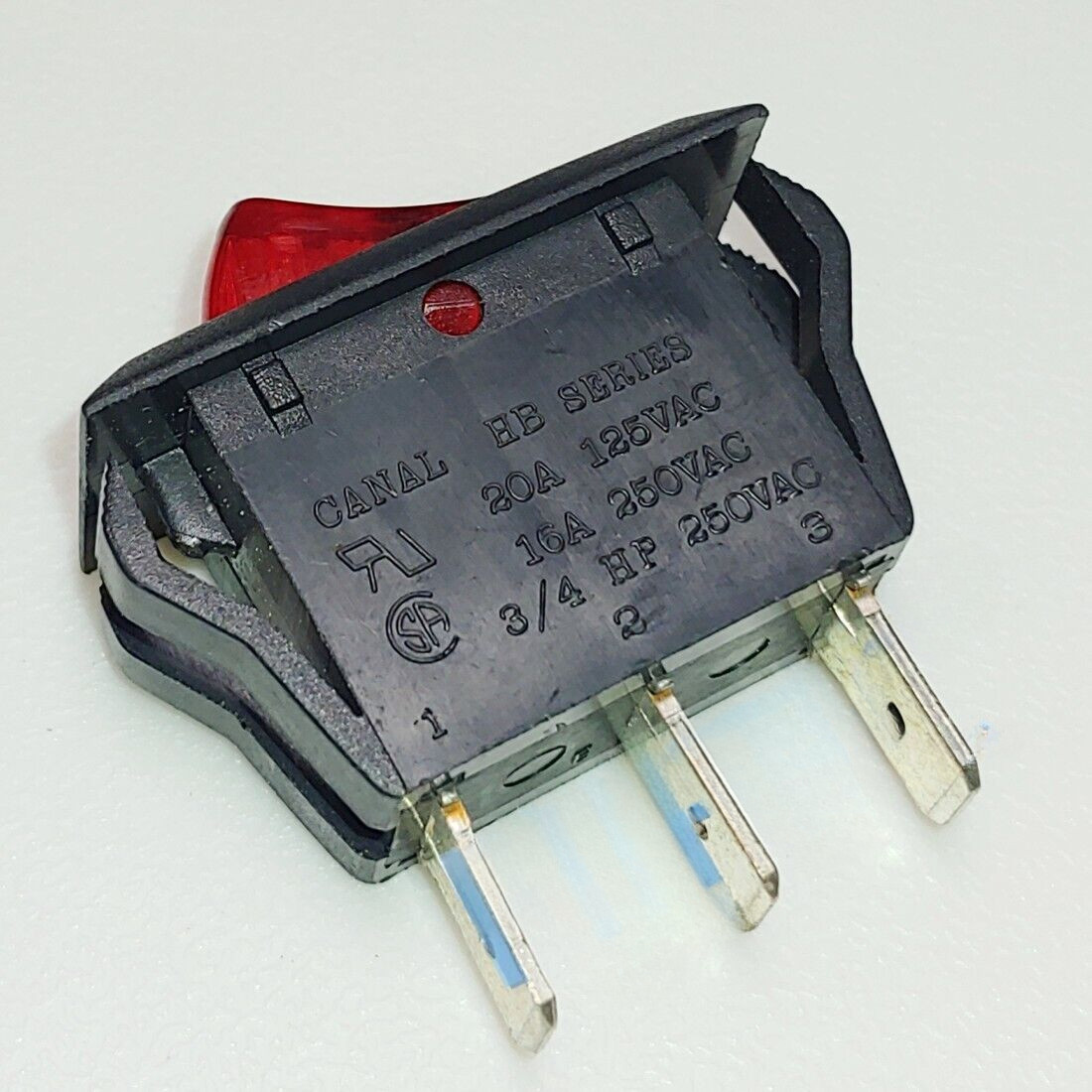 1PC 3 Pins 2 Positions 20A 125VAC 16A 250VAC   HB SERIES Red Lamp Rocker Switch