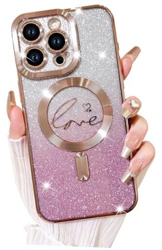 Compatible with Case,Compatible with MagSafe Love Heart iPhone 14 Pro Max Pink