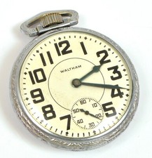 ANTIQUE WALTHAM RAILROAD WATCH OXM 16B 17J SILVER TONE POCKET WATCH FOR REPAIR